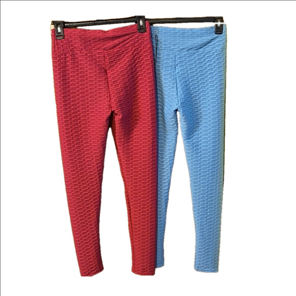 (2 pcs) DOUBLJU Yoga Pants Waffle Design Leggings Gym/Yoga Workout Women size M - Picture 4 of 10